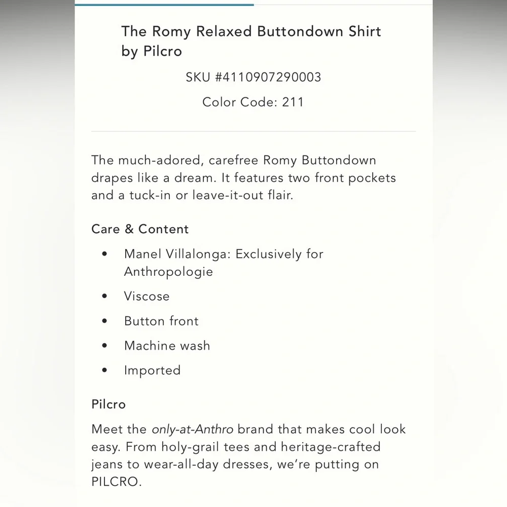 Anthropologie The Romy Relaxed Fit Button Down Shirt by Pilcro. - Picture 10 of 11